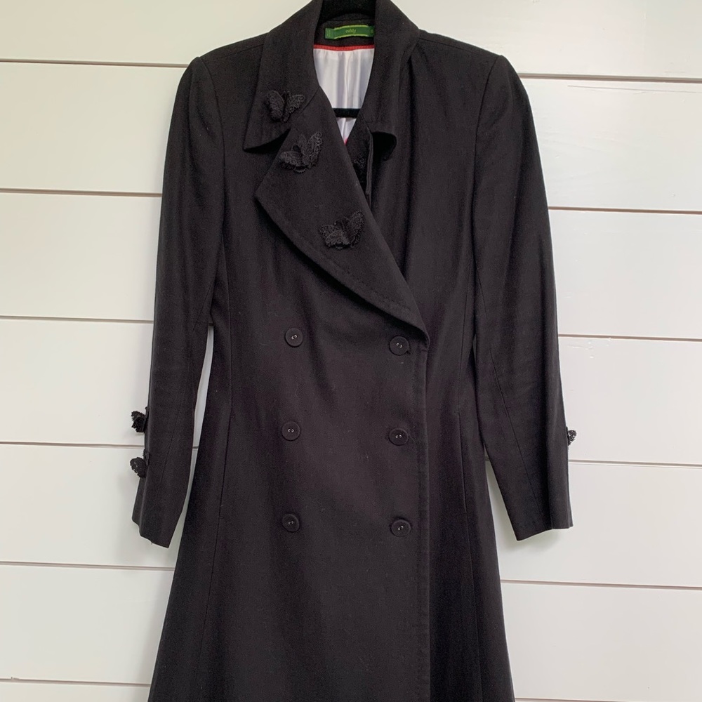 Linen Oilily coat. Double breasted floral lining